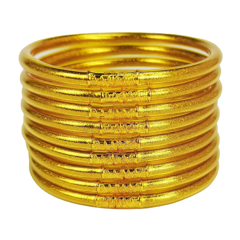 Glitter Jelly Silicone Bracelets Set, 9Pcs Buddhist Bracelets