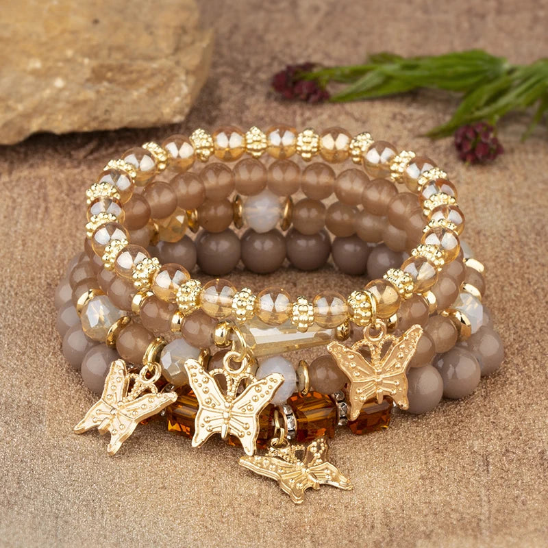 Bohemian Crystal Beaded Butterfly Bracelet Set