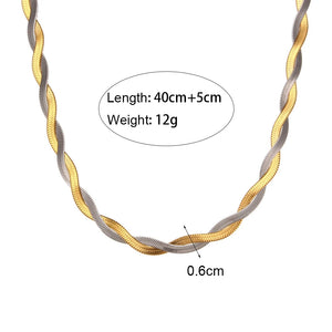 Gold&Silver Braid Herringbone Chain Choker Necklace For Woman