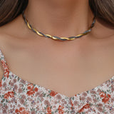 Gold&Silver Braid Herringbone Chain Choker Necklace For Woman