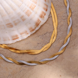 Gold&Silver Braid Herringbone Chain Choker Necklace For Woman