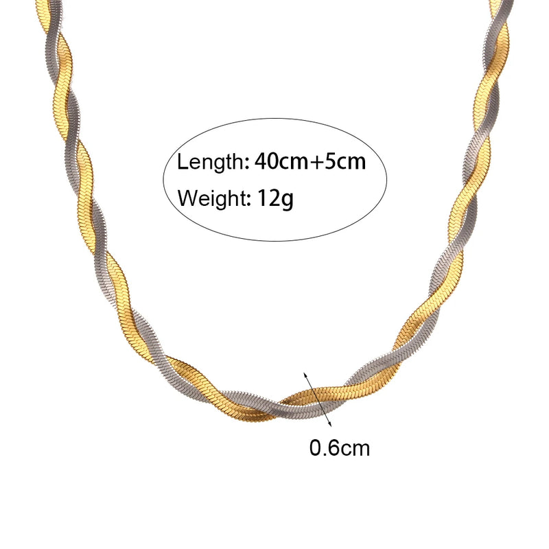 Gold&Silver Braid Herringbone Chain Choker Necklace For Woman