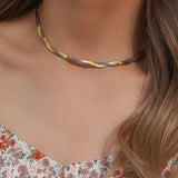 Gold&Silver Braid Herringbone Chain Choker Necklace For Woman
