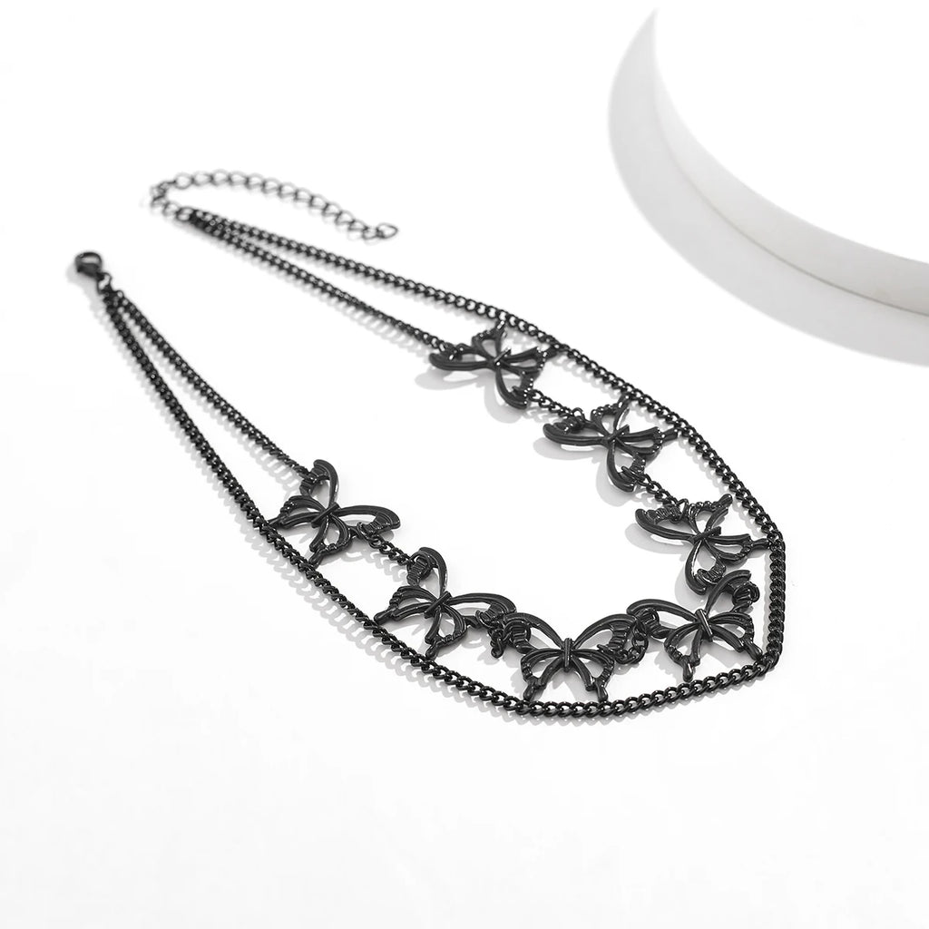 Goth Hollow Butterfly Clavicle Chain Necklace Vintage Multilayer Short Choker