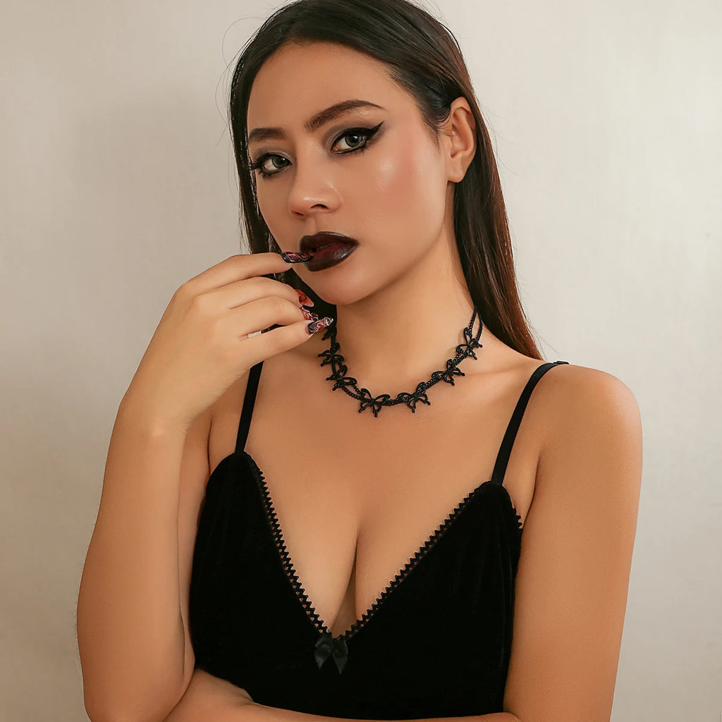 Goth Hollow Butterfly Clavicle Chain Necklace Vintage Multilayer Short Choker