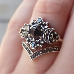 Gothic Universe Moon Women's Ring Set Vintage Pentagram Party Jewelry