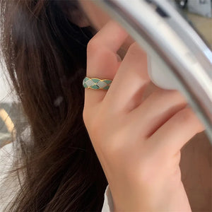 Green Rhombus Enamel Ring Stainless Steel Jewelry