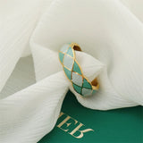 Green Rhombus Enamel Ring Stainless Steel Jewelry