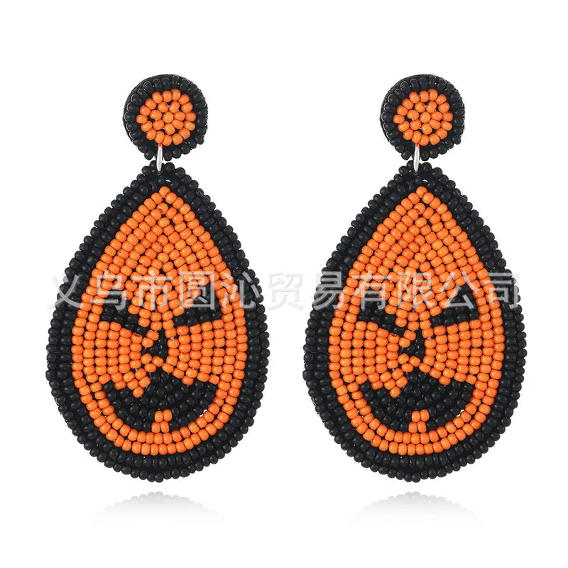 Halloween Beaded Ghost Pumpkin Earrings for Women Girls