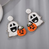 Halloween Beaded Ghost Pumpkin Earrings for Women Girls