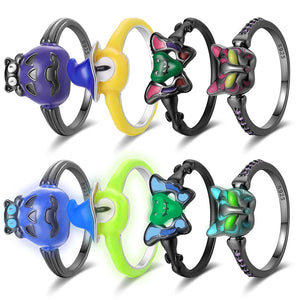 Halloween Luminous Rings 925 Sterling Silver Cat Fox Butterfly Demon Rings