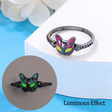 Halloween Luminous Rings 925 Sterling Silver Cat Fox Butterfly Demon Rings
