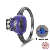 Halloween Luminous Rings 925 Sterling Silver Cat Fox Butterfly Demon Rings