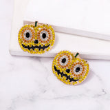 Crystal Rhinestone Pumpkin Earrings for Halloween Party