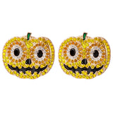 Crystal Rhinestone Pumpkin Earrings for Halloween Party