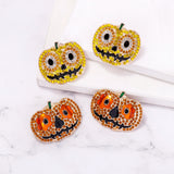 Crystal Rhinestone Pumpkin Earrings for Halloween Party