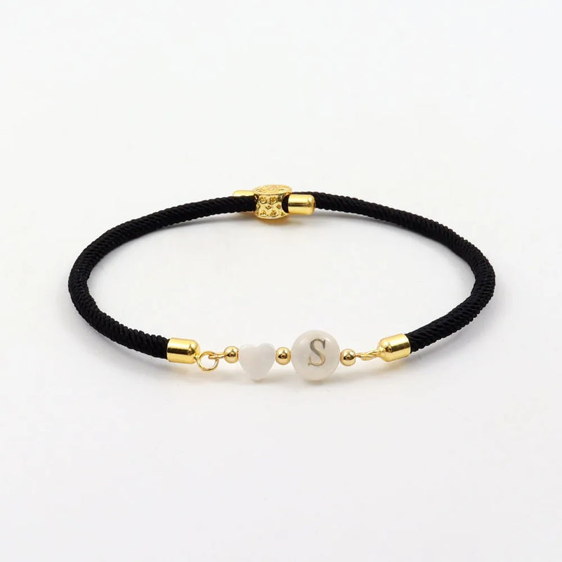 Colorful Adjustable A-Z Initials Rope Charm Bracelet Women