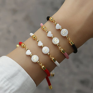 Colorful Adjustable A-Z Initials Rope Charm Bracelet Women