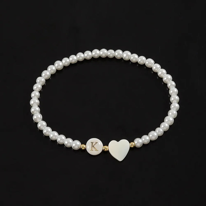 Heart Flower Star Initial Letter Bracelet 4mm Beaded Women Jewelry Gift