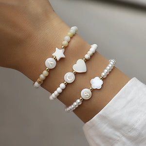 Heart Flower Star Initial Letter Bracelet 4mm Beaded Women Jewelry Gift