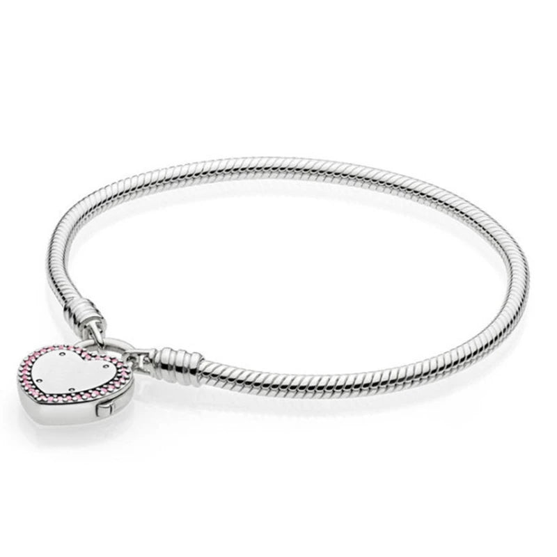Heart-Shaped Bracelet S925 Sterling Silver Snake Chain Love Charm