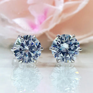 8mm High Carbon Diamond Round Earrings, s925 Silver Claw Set