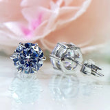 8mm High Carbon Diamond Round Earrings, s925 Silver Claw Set