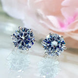 8mm High Carbon Diamond Round Earrings, s925 Silver Claw Set