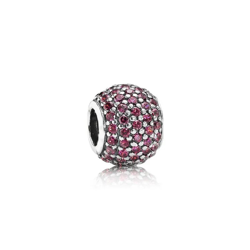 S925 Silver Rose Green Red Pink Pave Charm Beads For Bracelets
