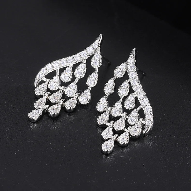 Versatile High Tassel Zircon Earrings for Engagement and Wedding