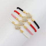 Colorful Rope Charm Bracelet Women Pave Zirconia Heart Adjustable Bracelet