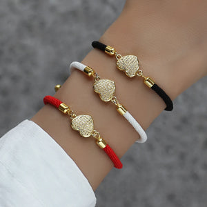 Colorful Rope Charm Bracelet Women Pave Zirconia Heart Adjustable Bracelet