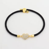 Colorful Rope Charm Bracelet Women Pave Zirconia Heart Adjustable Bracelet
