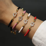Colorful Rope Charm Bracelet Women Pave Zirconia Heart Adjustable Bracelet