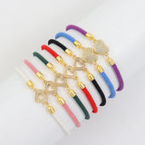 Colorful Rope Charm Bracelet Women Pave Zirconia Heart Adjustable Bracelet