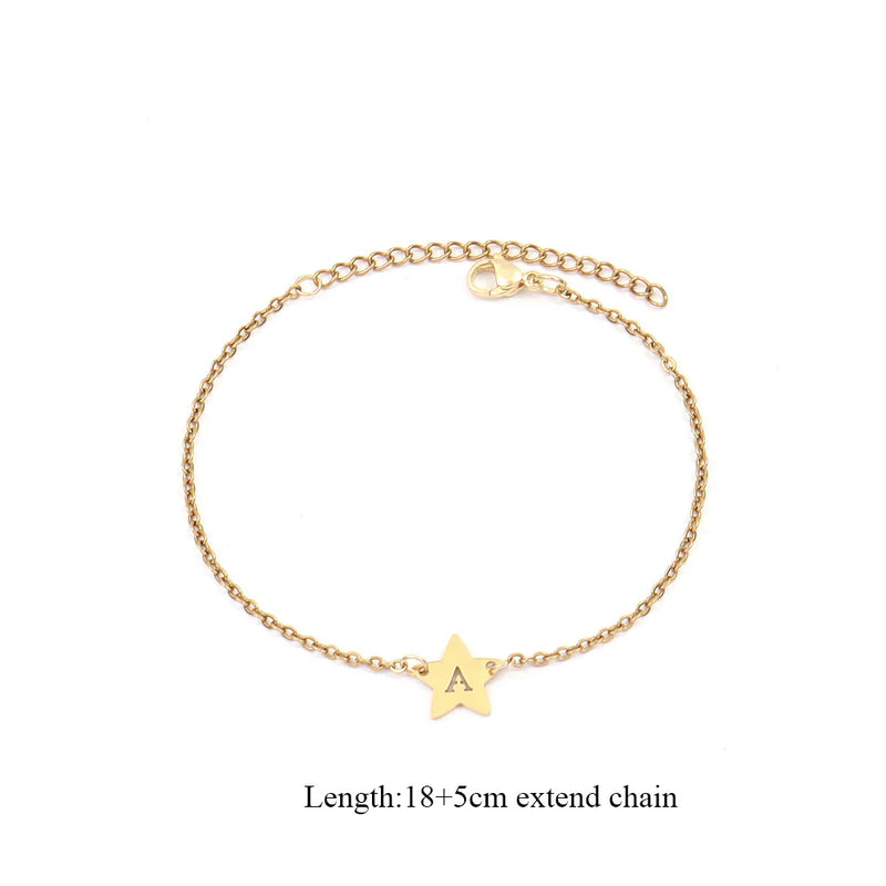 Hot Star Initial Bracelet Women A-Z Letter Stainless Steel Chain