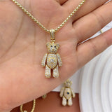CZ Teddy Chunky Crystal Bear Heart Charms Women Necklace