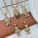 CZ Teddy Chunky Crystal Bear Heart Charms Women Necklace