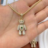 CZ Teddy Chunky Crystal Bear Heart Charms Women Necklace
