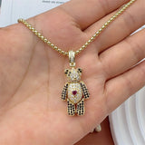 CZ Teddy Chunky Crystal Bear Heart Charms Women Necklace