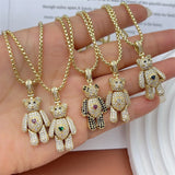 CZ Teddy Chunky Crystal Bear Heart Charms Women Necklace