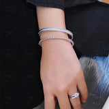 925 Silver Zircon Edge Bead Bracelet for Women's Light Banquet Gift