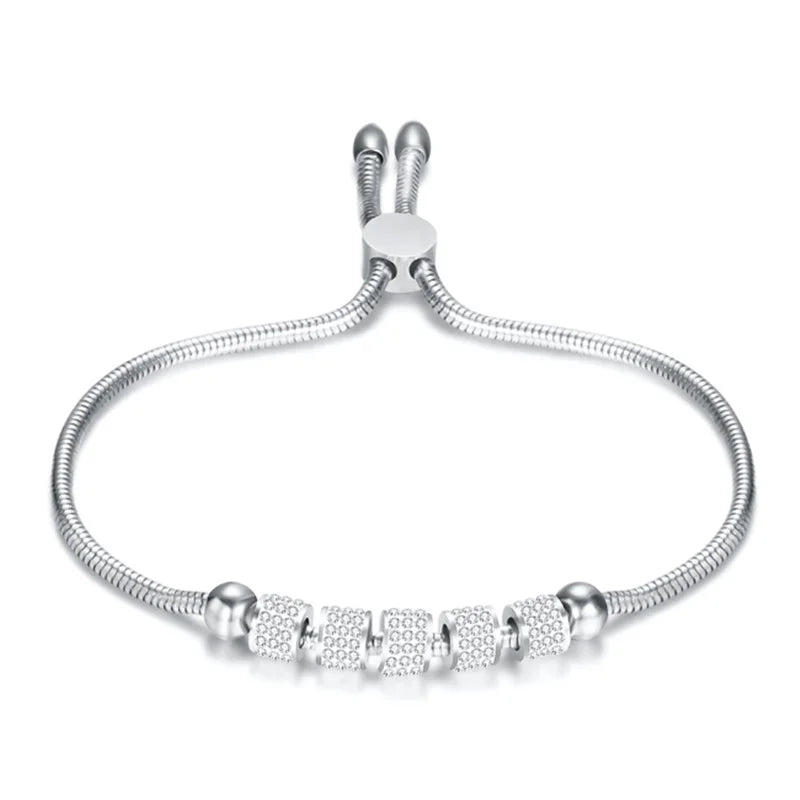 Adjustable Stainless Steel Bracelet Crystal Inlaid 4 Colors