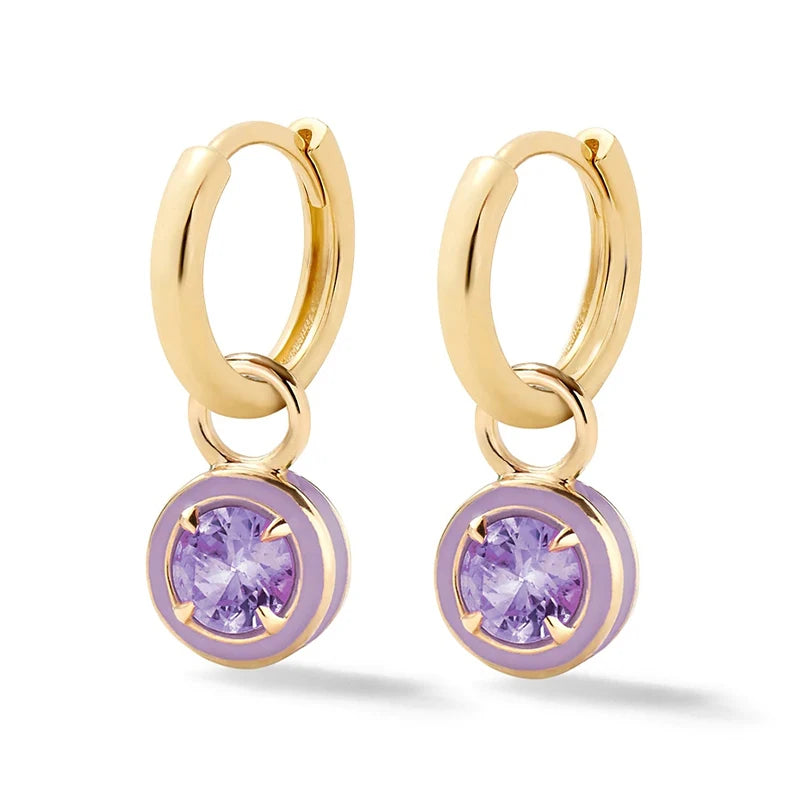 925 Silver Enamel Round Cocktail Huggie Earrings