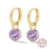 925 Silver Enamel Round Cocktail Huggie Earrings