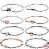 925 Silver Studded Chain Charm Bracelet Women DIY Jewelry