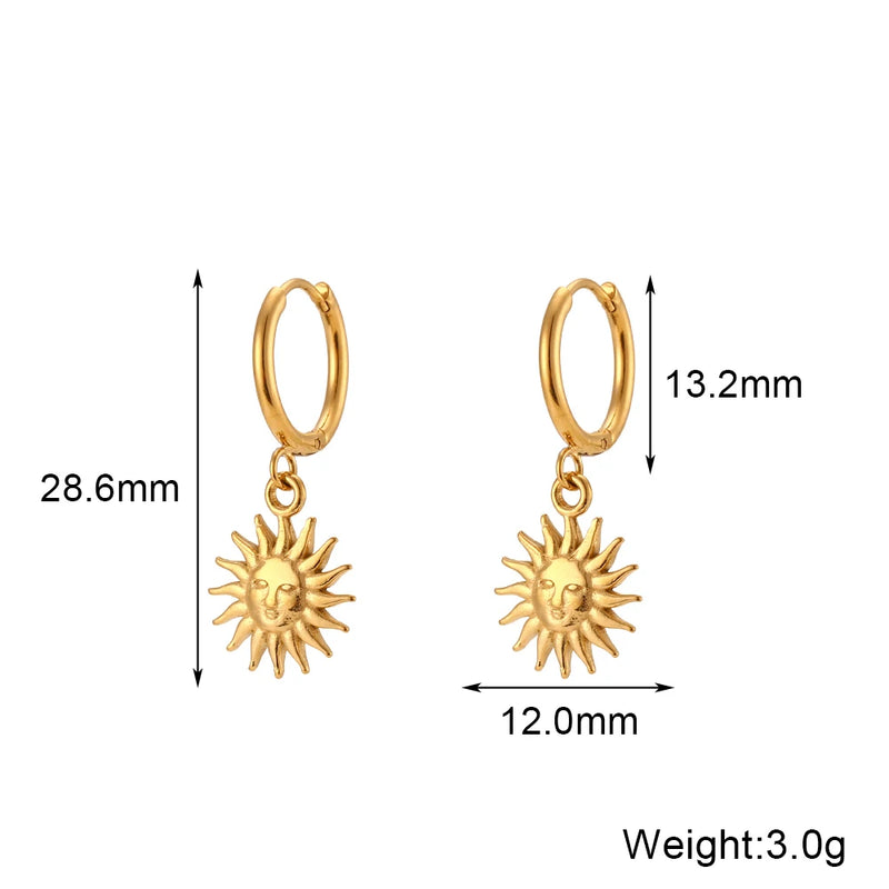 Girl's Sun Pendant Hoop Earrings Plated Jewelry