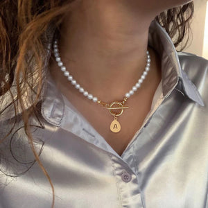 Initial Letter Necklace Women Stainless Steel Pendant with Toggle Clasp