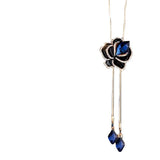 Opal Flower Crystal Pendant Long Necklace for Women