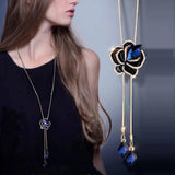 Opal Flower Crystal Pendant Long Necklace for Women